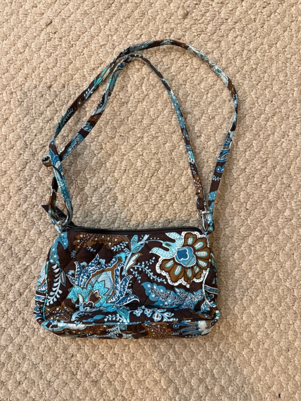 Vera Bradley Brown and Turquoise Paisley Quilted Crossbody